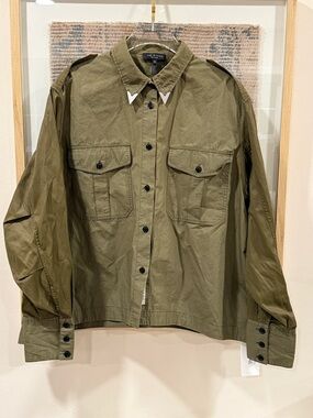 *rag & bone Utilitarian Military Inspired Shirt Silver Collar Tips Green Small